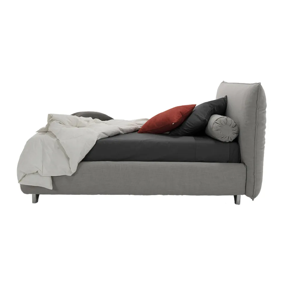 Gepolstertes Doppelbett mit Box, Stoff oder Kunstleder Made in Italy - Lardino Viadurini