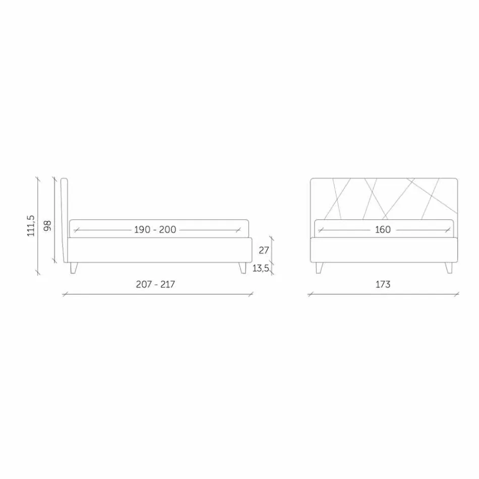 Gepolstertes Doppelbett mit Stoffbehälter Made in Italy - Pebble Viadurini