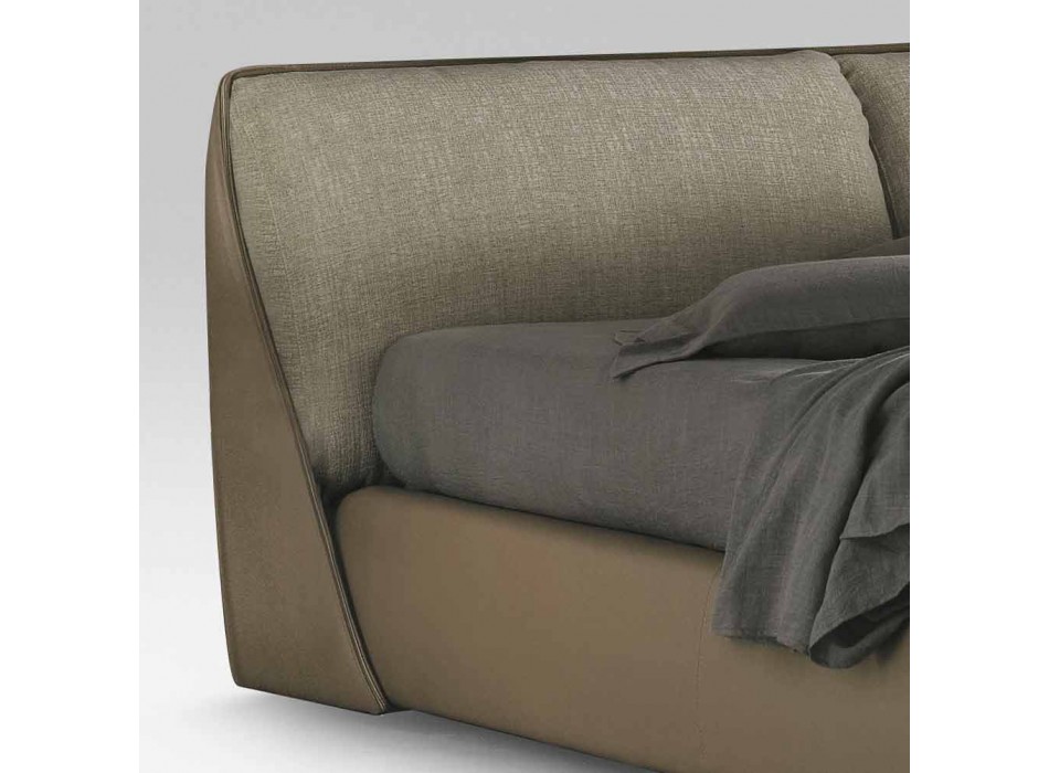 Doppelbett gepolstert und bezogen mit Stoff und Leder Made in Italy - Lula Viadurini
