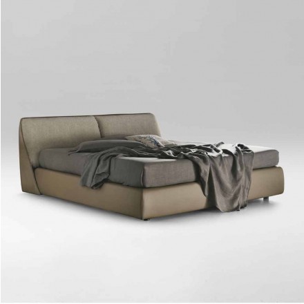Doppelbett gepolstert und bezogen mit Stoff und Leder Made in Italy - Lula Viadurini