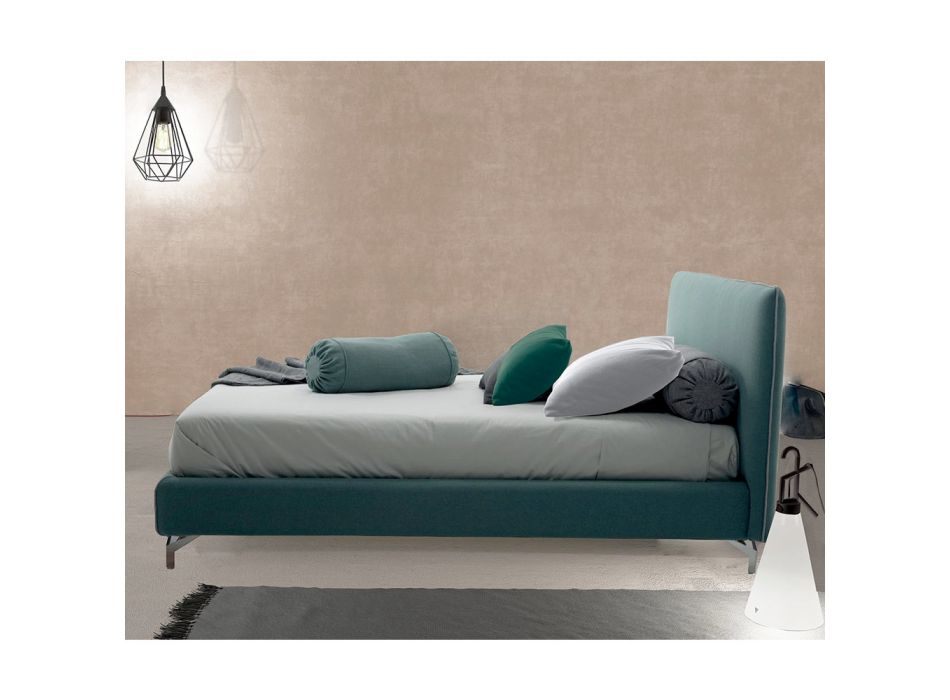Doppelbett mit Stoff- oder Kunstlederbezug, hergestellt in Italien – Elettro Viadurini