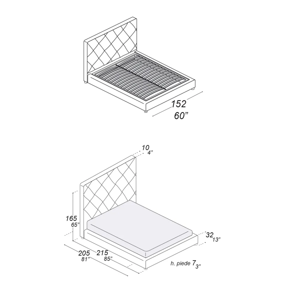 Gepolstertes Doppelbett mit Stoff- oder Lederbezug - Celebre Viadurini