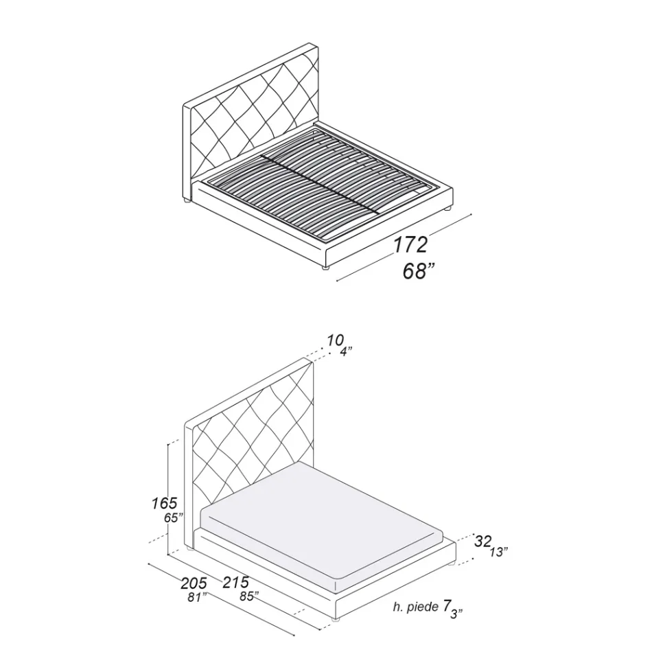 Gepolstertes Doppelbett mit Stoff- oder Lederbezug - Celebre Viadurini