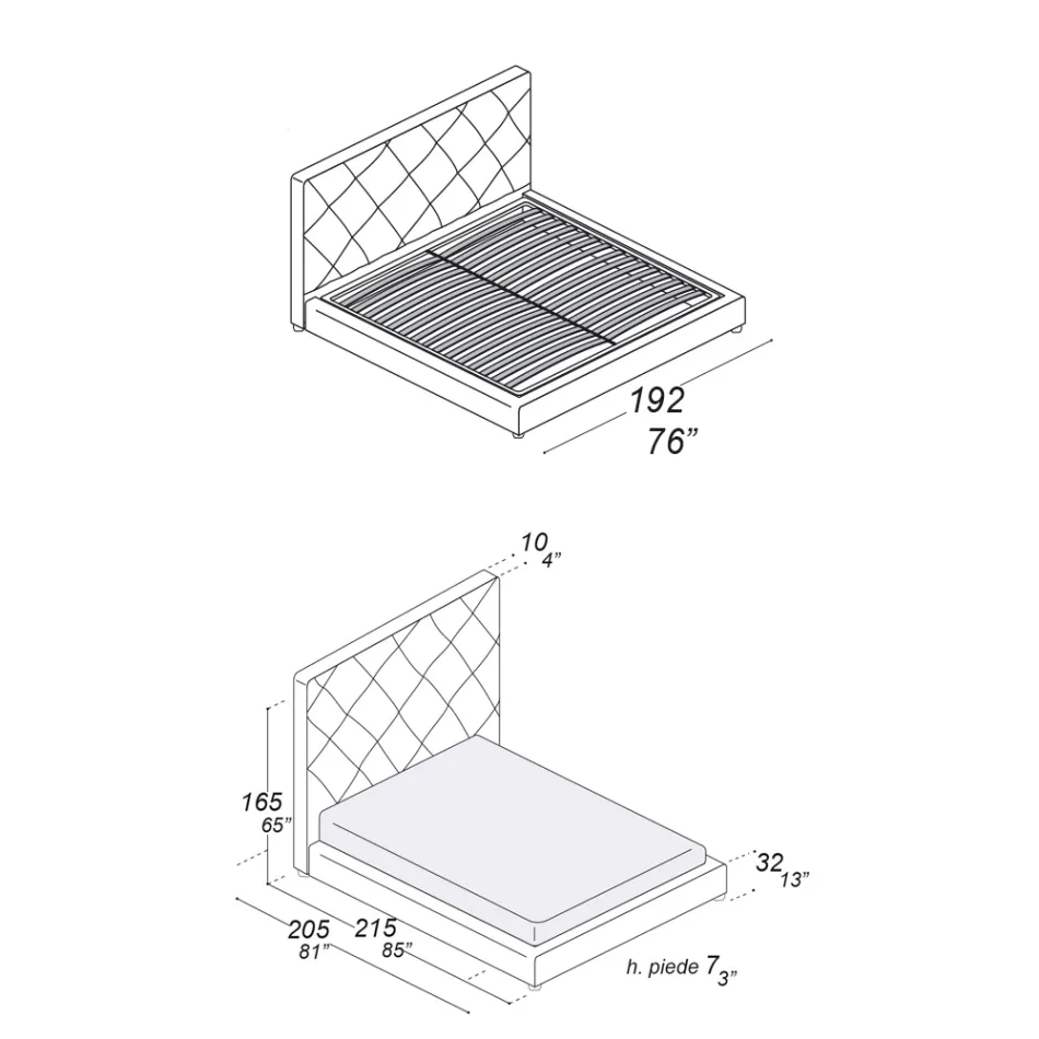 Gepolstertes Doppelbett mit Stoff- oder Lederbezug - Celebre Viadurini