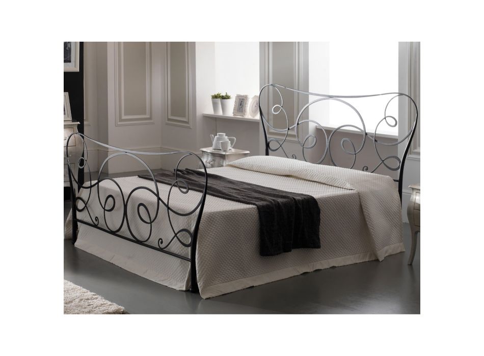 Doppelbett aus Eisen mit optionalem Fußteil, hergestellt in Italien – Lampo Viadurini