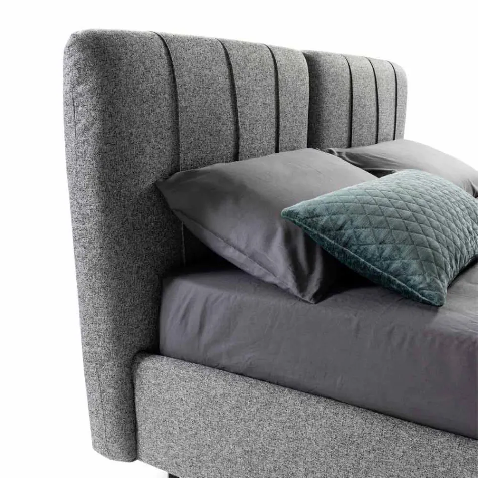 Stoff Doppelbett mit Box und gestreiftem Kopfteil Made in Italy - Nives Viadurini