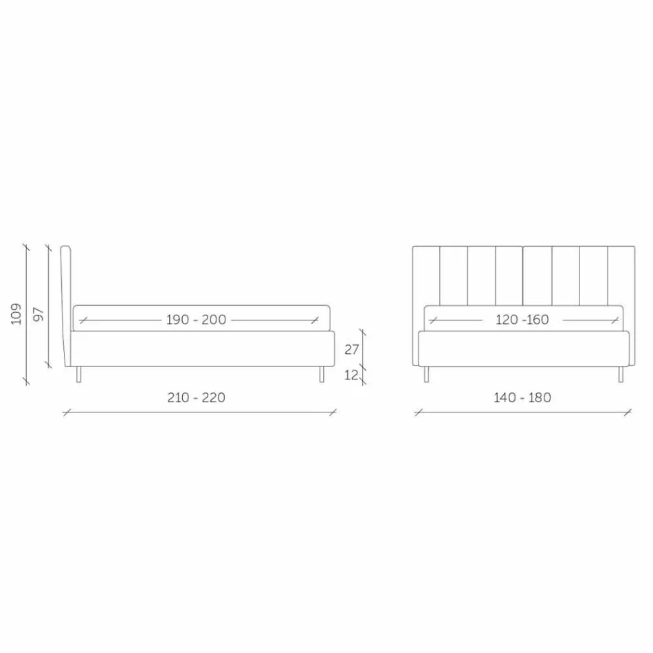 Stoff Doppelbett mit Box und gestreiftem Kopfteil Made in Italy - Nives Viadurini