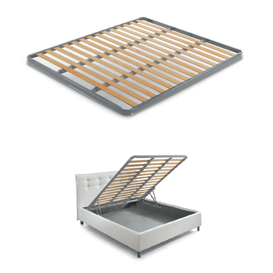 Modernes Doppelbett mit Box und gestepptem Kopfteil – London Viadurini