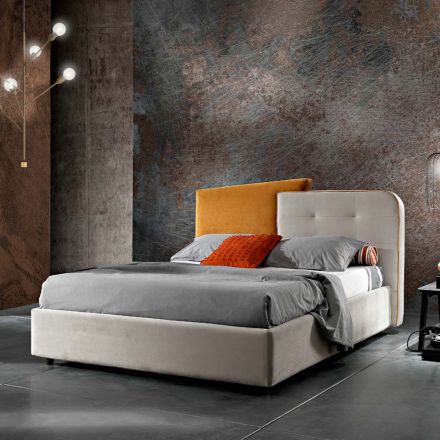 Modernes Design-Doppelbett aus grauem und orangefarbenem Samt – Plorifon Viadurini