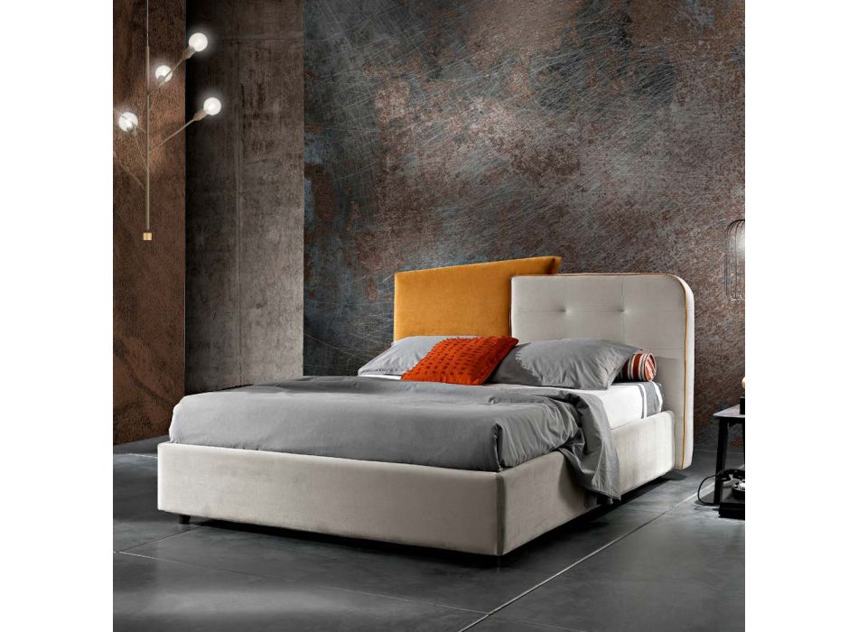 Modernes Design-Doppelbett aus grauem und orangefarbenem Samt – Plorifon Viadurini