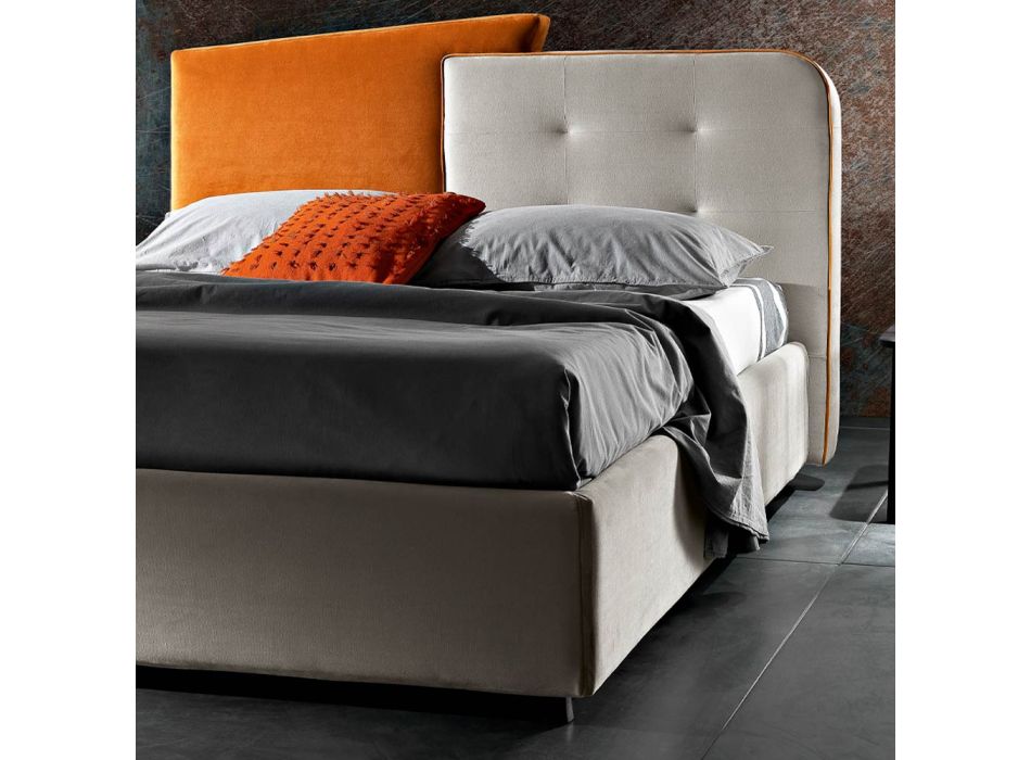Modernes Design-Doppelbett aus grauem und orangefarbenem Samt – Plorifon Viadurini