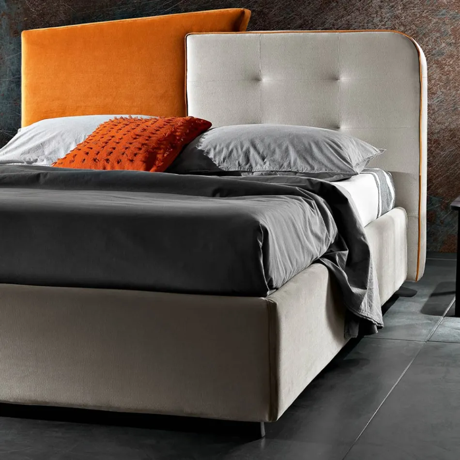 Modernes Design-Doppelbett aus grauem und orangefarbenem Samt – Plorifon Viadurini