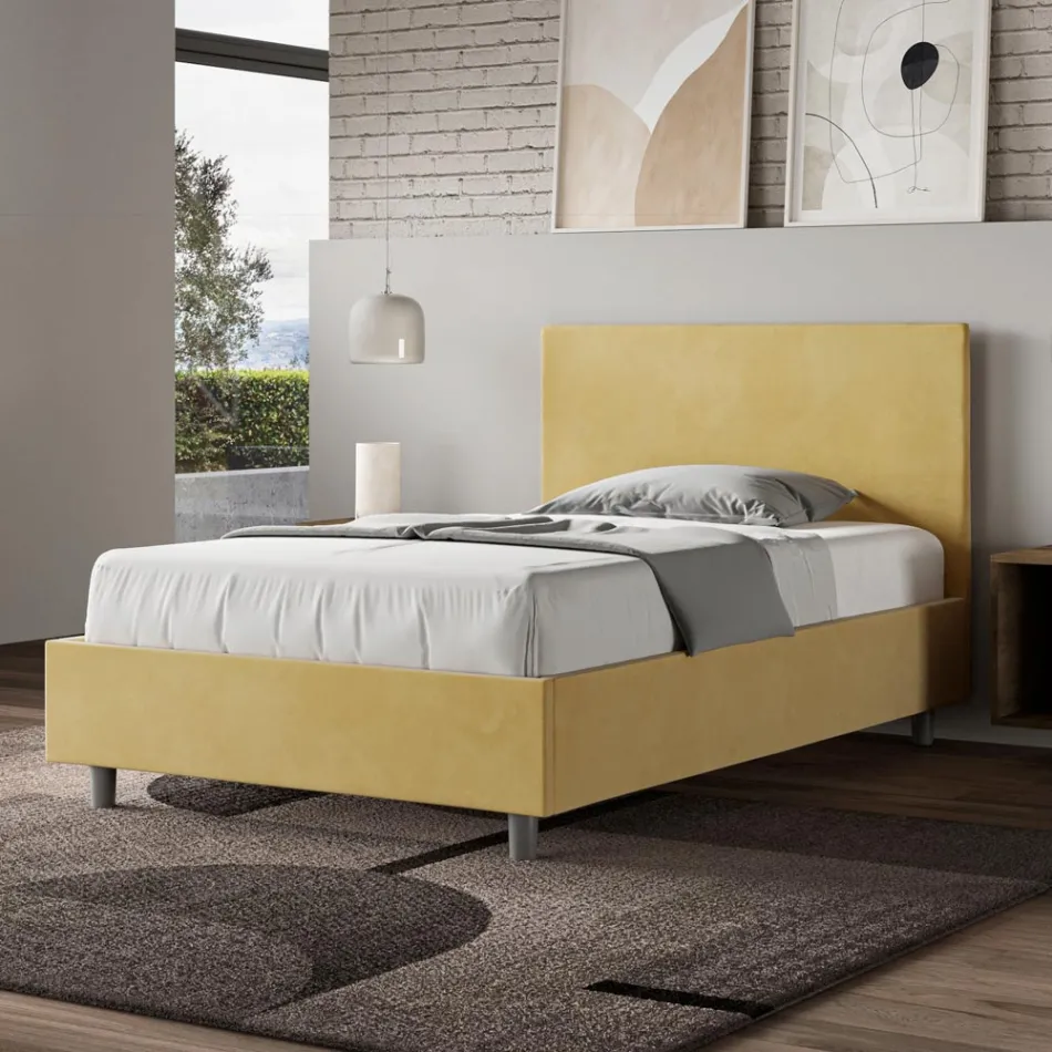 120 x 200 cm großes Queensize-Bett mit Mikrofaser-Kopfteil, hergestellt in Italien – Pallone Viadurini