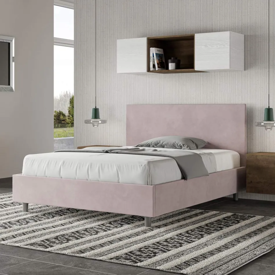 Doppelbett 140x200 cm mit Mikrofaser-Kopfteil, hergestellt in Italien - Pallone Viadurini