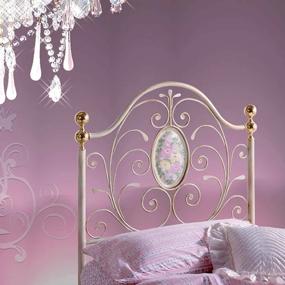 Ein Bett und einen halben Quadratmeter Schmiedeeisen Turquoise Viadurini