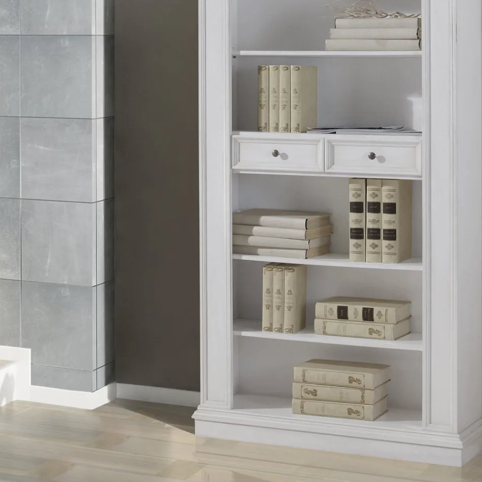 Bücherregal mit 6 offenen Fächern und 2 Schubladen Made in Italy – Flora Viadurini