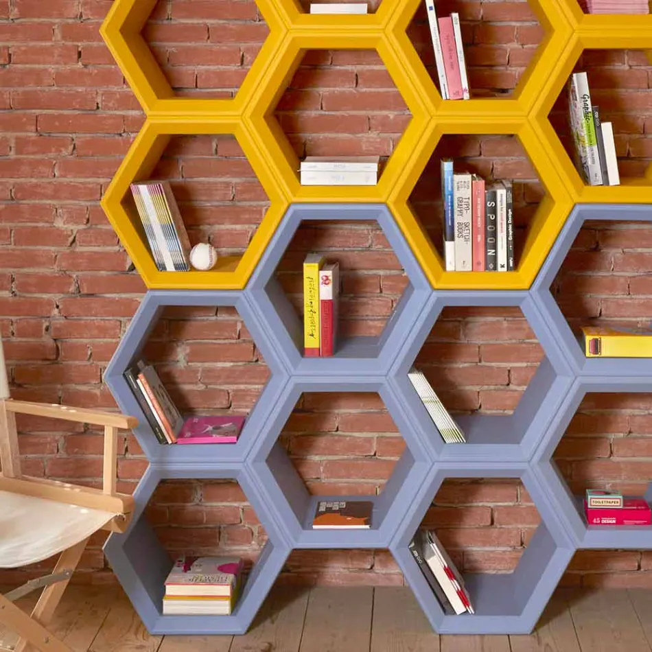 Schieben Sie Hexa-farbiges Wandbücherschrank in Italien Viadurini