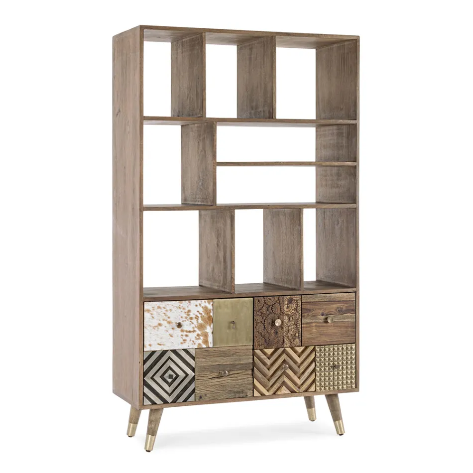 Bücherregal für Wohnzimmer aus Mangoholz und recycelten Homemotion-Türen - Auriel Viadurini