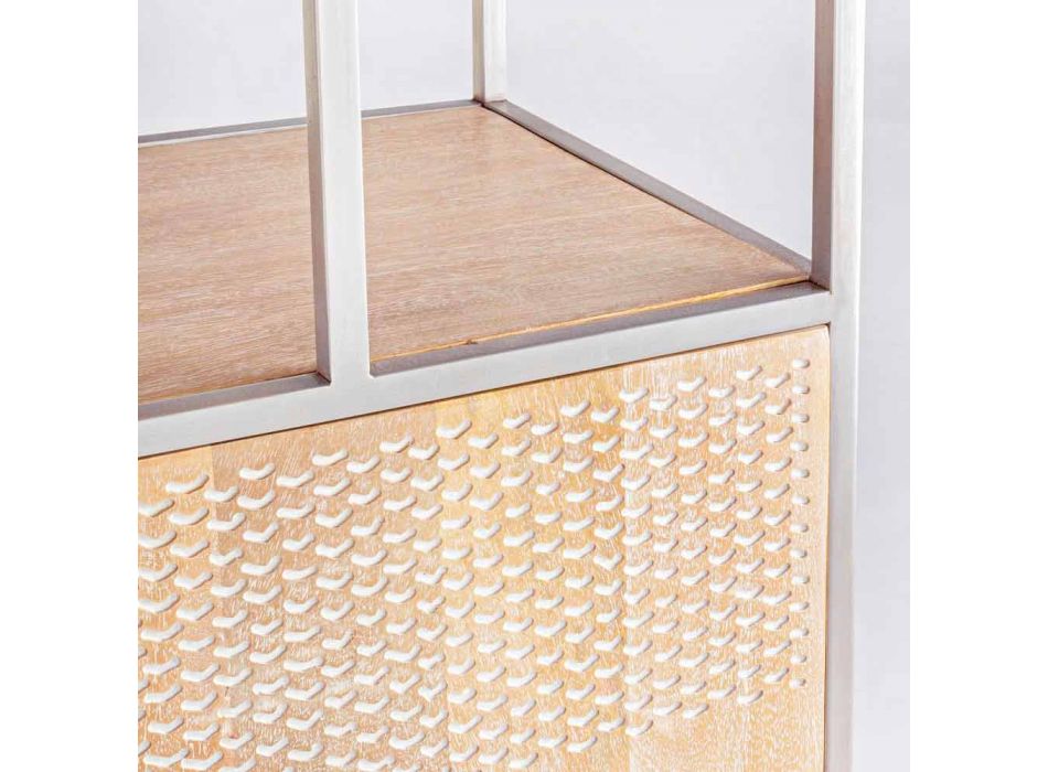 Boden Bücherregal mit Struktur aus verchromtem Stahl und Holz Homemotion - Madiz Viadurini