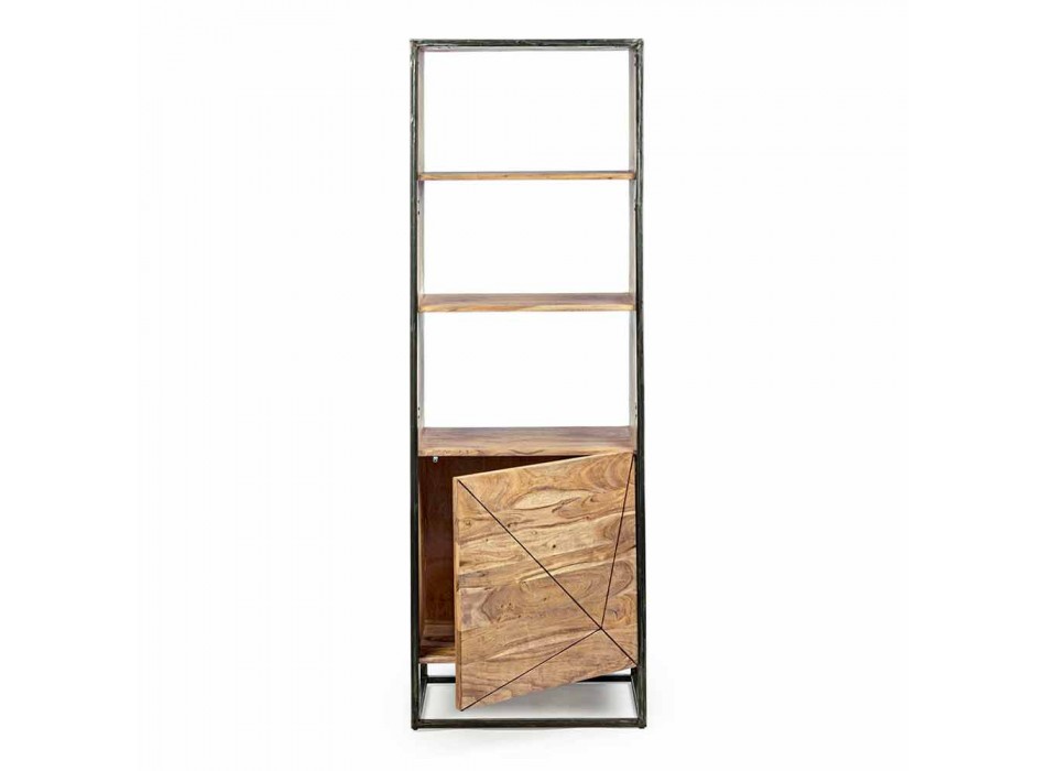 Boden Bücherregal mit Struktur in Akazienholz und Stahl Homemotion - Golia Viadurini
