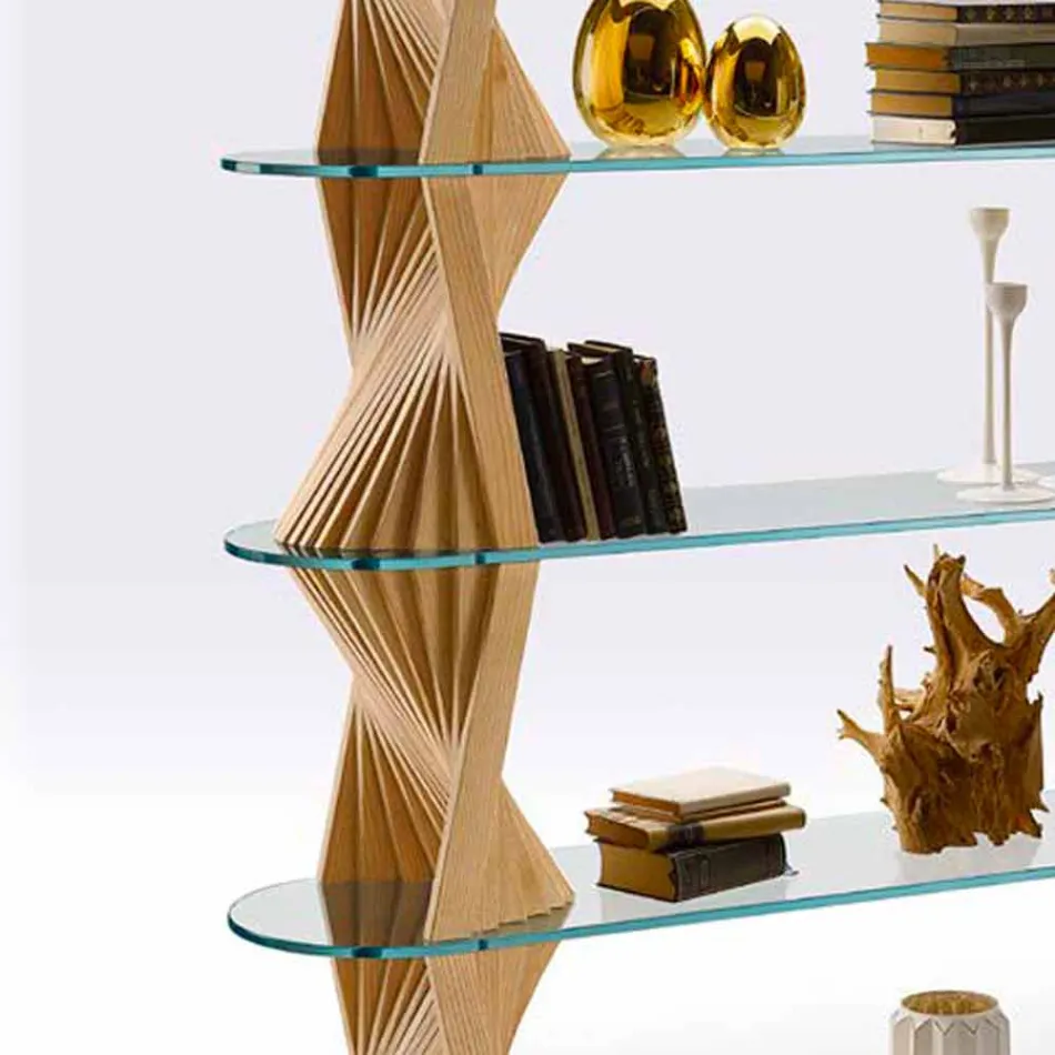 Design Floor Bücherregal aus Glas und Eschenholz Made in Italy - Aspide Viadurini