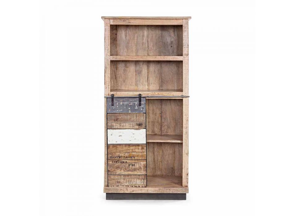 Homemotion Floor Bücherregal aus Mangoholz mit Stahleinsätzen - Vidia Viadurini
