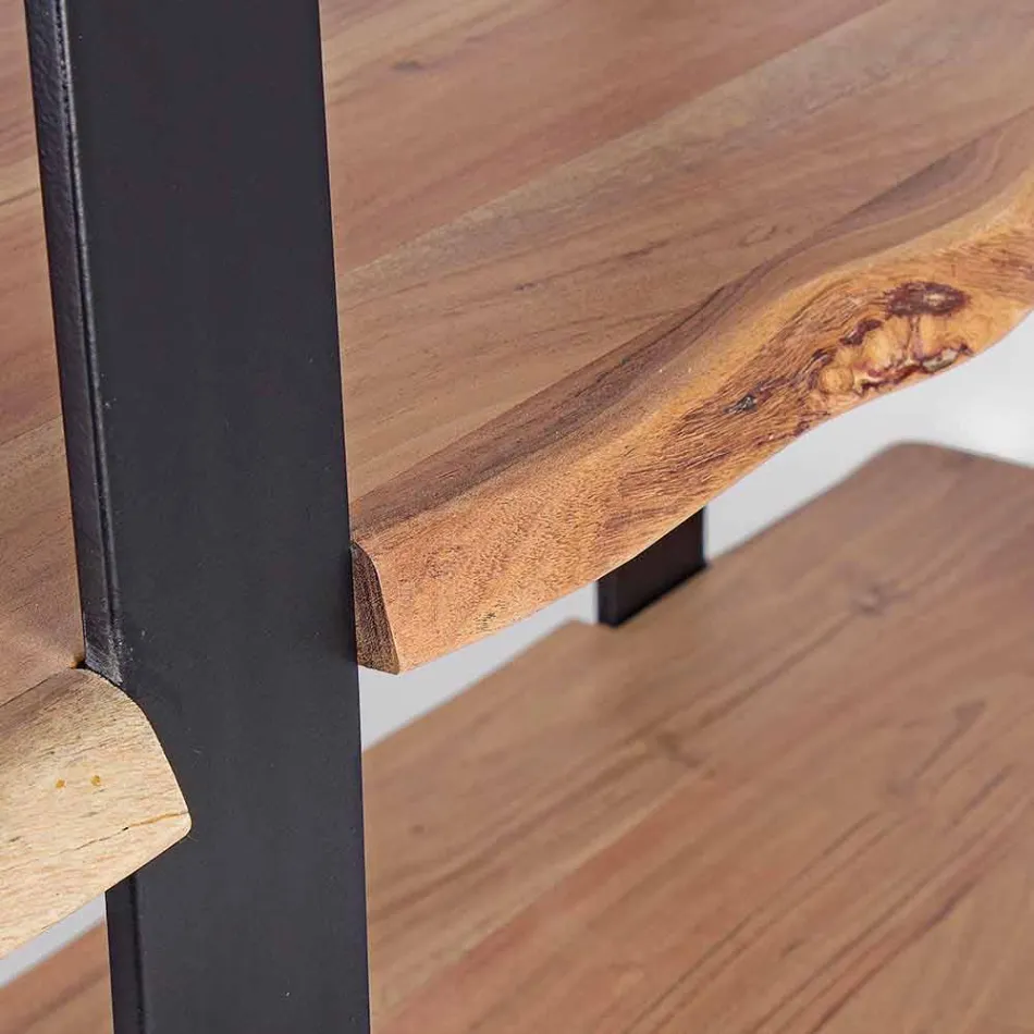 Homemotion Modernes Bücherregal mit Stahlboden und Holzregalen - Lanza Viadurini