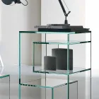 Freistehendes niedriges Wohnzimmer-Bücherregal aus extra klarem Glas - Linzy Viadurini