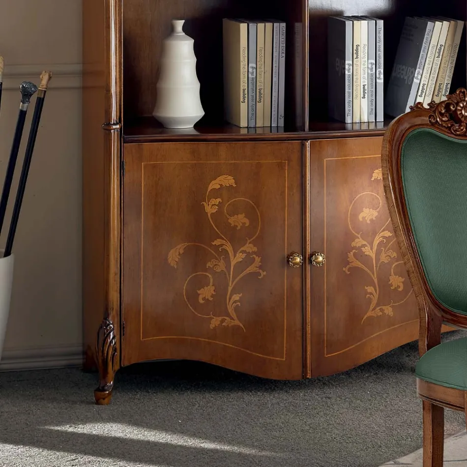 Bücherregal aus eingelegtem Bassano-Walnussholz mit Türen Made in Italy - Commodo Viadurini