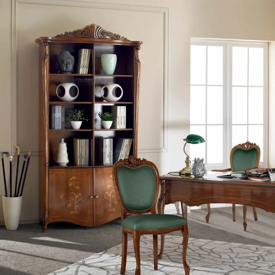 Bücherregal aus Bassano-Walnussholz mit Intarsien und Türen Made in Italy - Commodo Viadurini