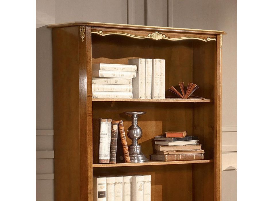 Bücherregal aus Walnussholz im klassischen Stil mit Schublade Made in Italy - Ronald Viadurini