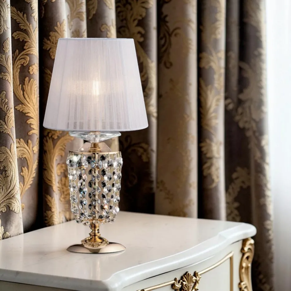 Vergoldete Tischleuchte aus Eisen mit Lampenschirm, hergestellt in Italien und Österreich Viadurini