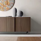 Sideboard mit 2 Türen für Wohnzimmer, aus ökologischem Holz und Metallplatte aus Marmor - Braun Viadurini