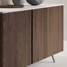 Sideboard mit 2 Türen für Wohnzimmer, aus ökologischem Holz und Metallplatte aus Marmor - Braun Viadurini
