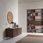 Sideboard mit 2 Türen für Wohnzimmer, aus ökologischem Holz und Metallplatte aus Marmor - Braun Viadurini