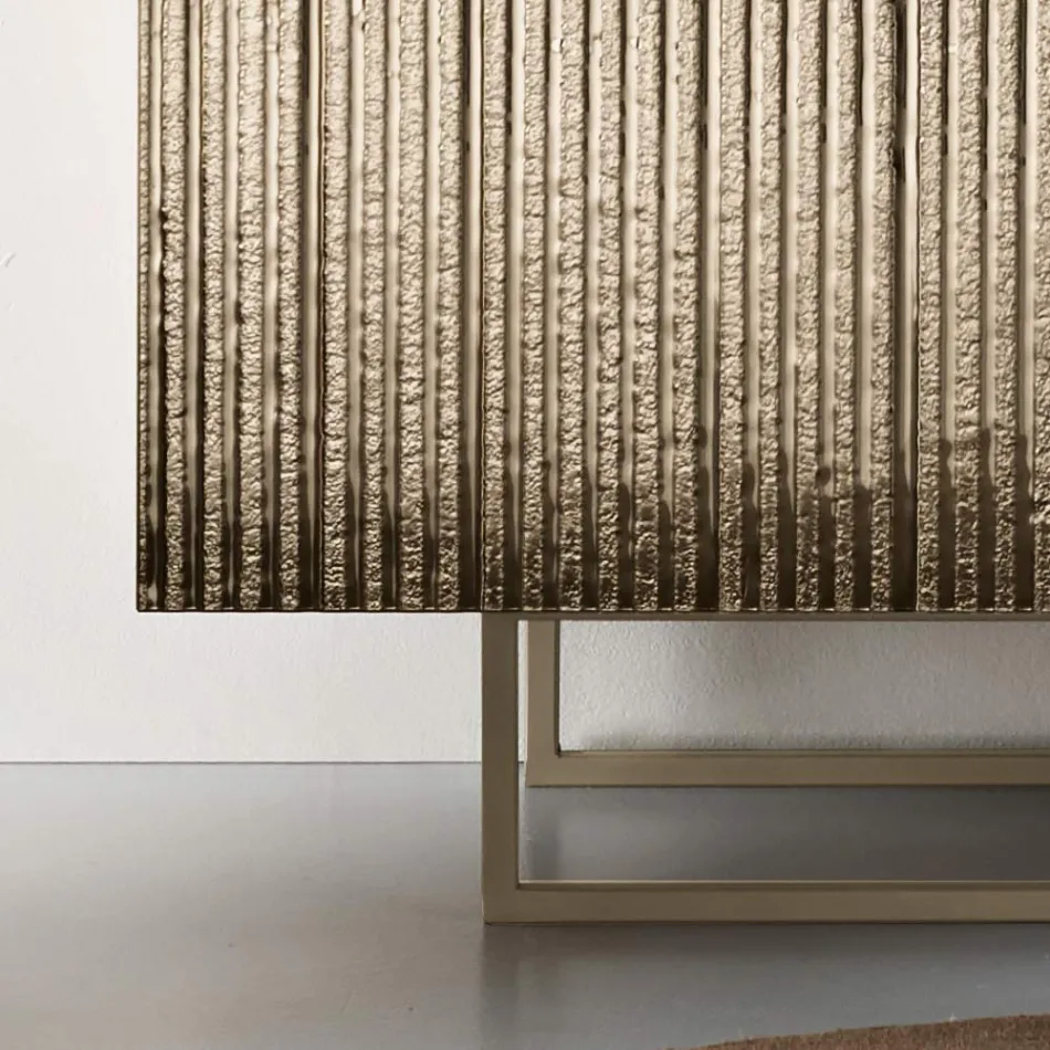 Zweitüriges Sideboard aus melaminbeschichtetem Glas mit geriffeltem Glas, hergestellt in Italien - Ninfa Viadurini