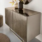 Zweitüriges Sideboard aus melaminbeschichtetem Glas mit geriffeltem Glas, hergestellt in Italien - Ninfa Viadurini