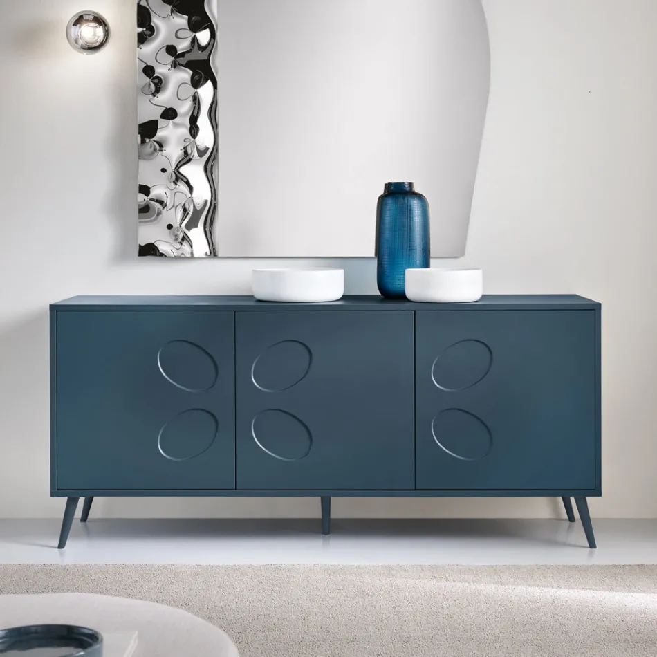 Dreitüriges Sideboard aus Melamin und MDF mit Metallgestell, hergestellt in Italien - Rialto Viadurini