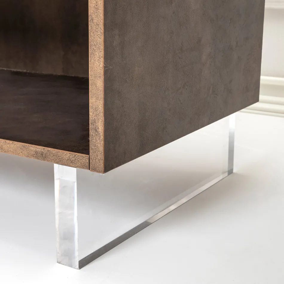 Sideboard mit 2 Türen und 2 seitlich offenen Fächern aus Melamin, hergestellt in Italien – Maus Viadurini