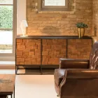 Sideboard mit 3 Türen aus recyceltem Patchwork-Holz und Metallstruktur - Slide Viadurini