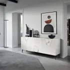 Sideboard mit 3 Türen aus lackiertem MDF mit Pantograph und Glaseinsätzen in Marmoroptik - Danila Viadurini