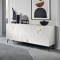 Sideboard mit 3 Türen aus lackiertem, pantografiertem MDF und Glaseinsätzen in Marmoroptik - Danila