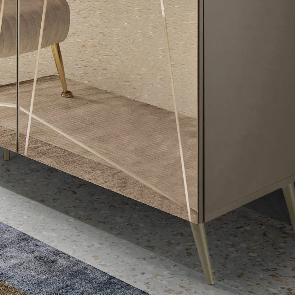 Sideboard mit 3 Spiegelglastüren und Metallgestell - Eleonora Viadurini