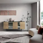 Sideboard mit 3 Eichenfurniertüren und Spiegeleinsätzen - Enrica Viadurini