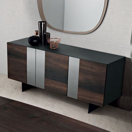 Sideboard mit 3 Eichenfurniertüren und Spiegeleinsätzen - Enrica Viadurini
