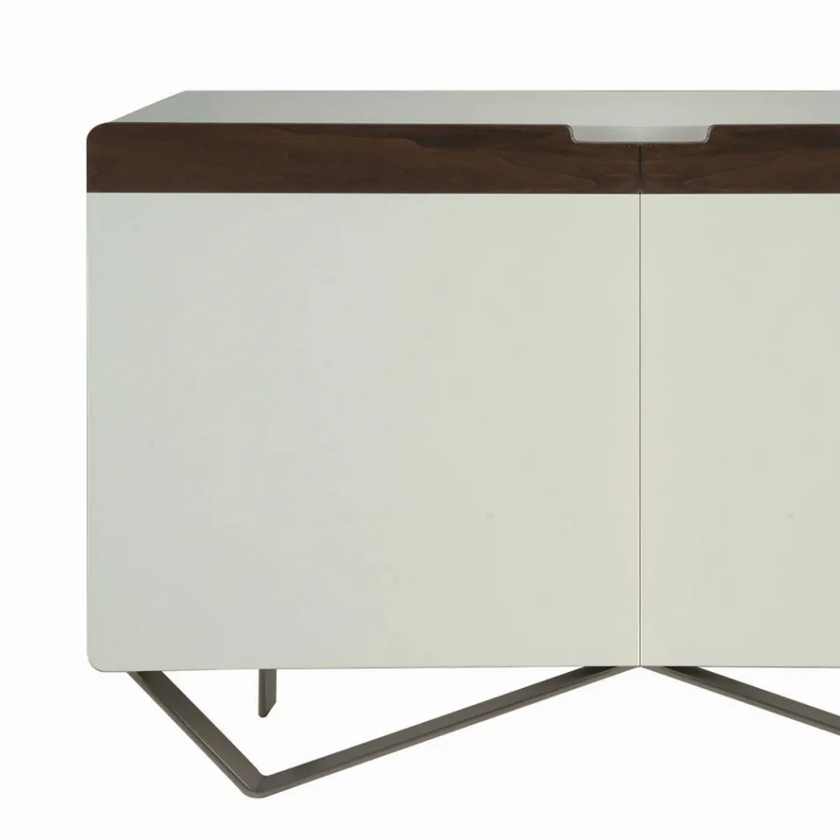 Sideboard mit Struktur aus weißem MDF 2 Eisenfüße Made in Italy - Koralle Viadurini