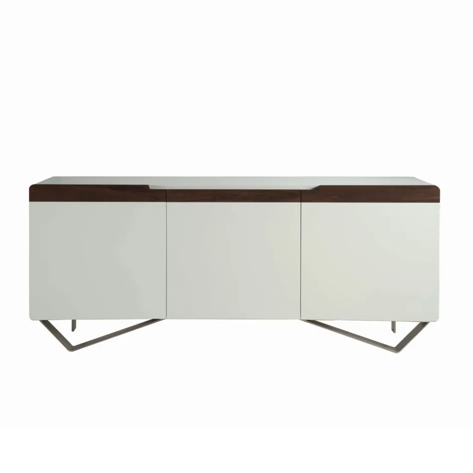 Sideboard mit Struktur aus weißem MDF 2 Eisenfüße Made in Italy - Koralle Viadurini