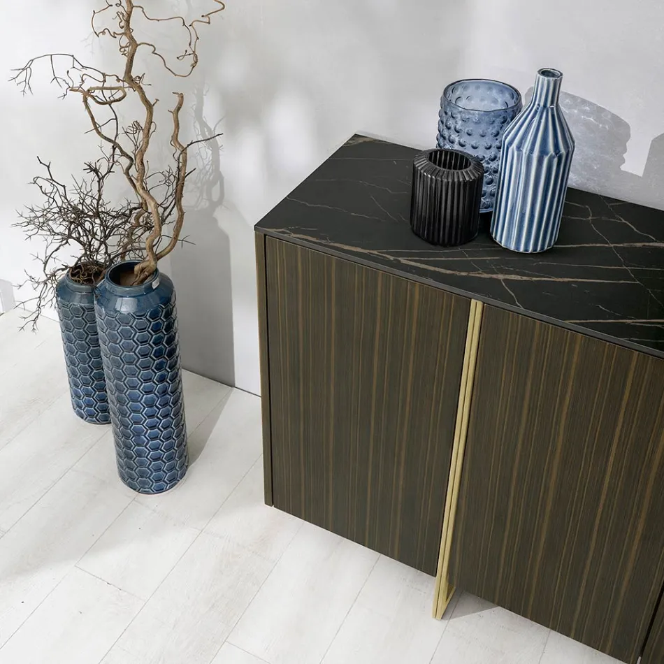 Sideboard mit MDF, Keramikstruktur und 4 Türen mit Soft-Closing – Click Viadurini