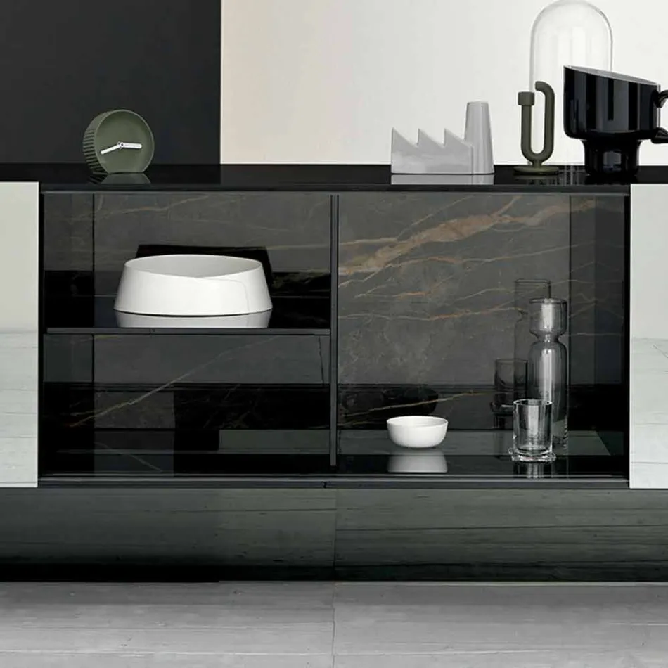 2-türiges Design Sideboard aus Rauchglas Made in Italy - Sciocca Viadurini