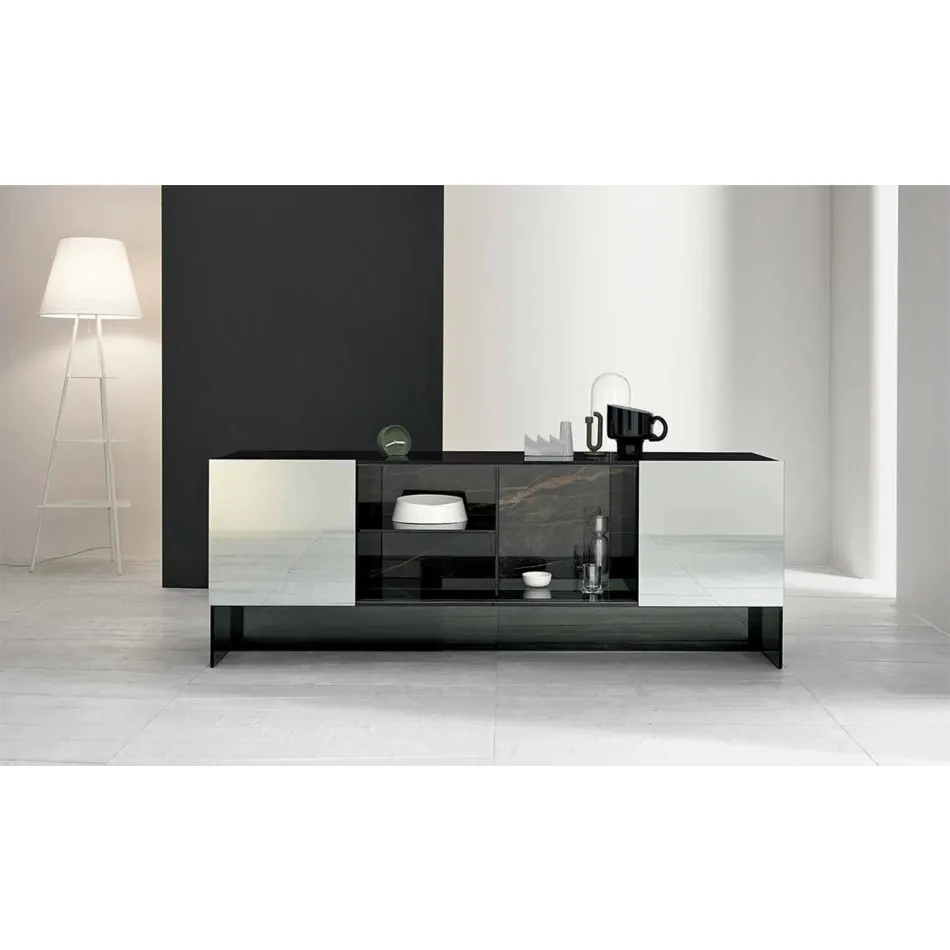 2-türiges Design Sideboard aus Rauchglas Made in Italy - Sciocca Viadurini
